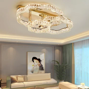 Модерен луксозен стил кристал доведе таван лампа за хол спалня проучване вила злато блясък творчески дизайн полилей светлина