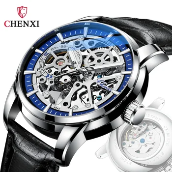 Reloj Hombre 2023 CHENXI Механичен часовник Мъжки скелетни часовници Ежедневни кожени ленти Автоматични механични ръчни часовници Мъже Победител