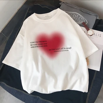 Kawaii Harajuku Sweet Heart Print Y2k Дамска тениска Аниме писмо върхове Летни къси ръкави Ins Tees Естетическо женско облекло