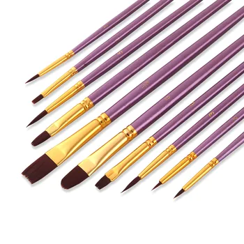 10 Виолетов полюс найлон кожа акварел писалка акрилни гваш писалка комплект
