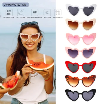 2023 Сърдечни слънчеви очила Жени Аксесоари на открито UV400 защита Женски ретро любов сърце форма очила Дами за пътуване Пешеходен туризъм
