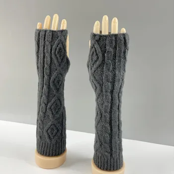 Нови ръкавици ръкав ръкав женски есента и зимата дълъг отворен пръст половин пръст ръкавици удебелени топла вълна фалшив ръкав