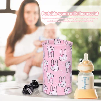 Преносим нагревател за нагревател за бебешки бутилки Памук отпечатан Чаша за мляко за хранене на бебета USB бутилка чанта за съхранение По-топли инструменти за хранене на бебето