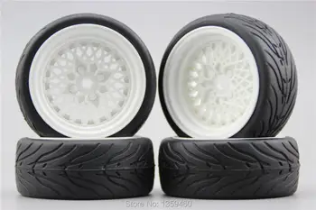 4pcs RC 1/10 Мека гума на пътна гума за автомобилни гуми Джанта Classic1NW 6mm отместване (материал бял) 10351 + гумена гума