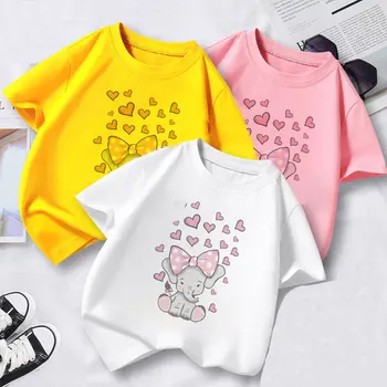 2021 Нова лятна мода Сладко детско облекло Момичета с къс ръкав отпечатани животински слон заек тениска върхове бебе дрехи