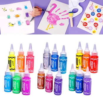 6 цвята миеща се боя за пръсти нетоксичен плакат боя комплект 60ml / бутилка изстискване боя за рисуване с пръсти гъба живопис 896C