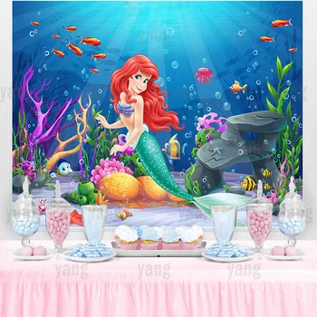 Disney Малката русалка Ариел принцеса сватба замък балон Пепеляшка подводен фон момичета рожден ден парти бебе душ банер