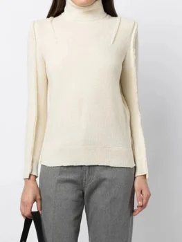 2023 Есен Зима Топло Жените Пуловер Поло Дълъг ръкав Мода Ежедневни бели трикотажи