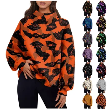 2023 Хелоуин пуловер мода 3d цифров печат дълъг ръкав парти пуловер половината плюшени поло суитчър отгоре кофта женская