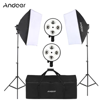 Andoer Studio Photography Kit Softbox Lighting Set with 50x70cm Softbox * 2 + 4in1 Bulb Socket * 2 + 2M Light Stand * 2 + Bag