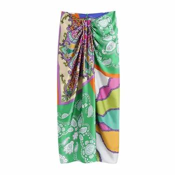 Za Дамска лятна мода Завързана Wrap Midi пола - реколта висока талия, обратно цип, цепка - женски поли Faldas Mujer