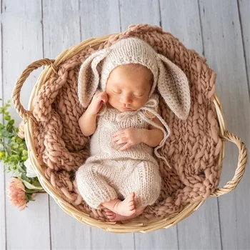 бебе заек костюм фотография подпори аксесоари Новородено великденско зайче облекло 0 месеца момиче плетени дрехи женски момчета гащеризон