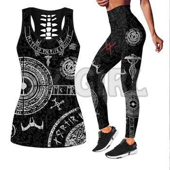 Viking октомври 3D отпечатан потник + клин комбо облекло йога фитнес гамаши жени