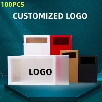 100pcs подаръчна хартиена кутия с лого Крафт картонена опаковъчна кутия за вашия бизнес Кутии за подаръци за сапун за бижута персонализирани