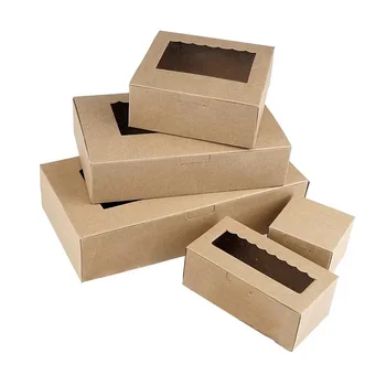 5Pcs 7 * 7 * 5cm / 13 * 7 * 5cm / 13.5 * 13.5 * 5cm Крафт хартия кутия с PVC прозорец кифла бисквити опаковка прозорец кутия храна опаковка съхранение кутия