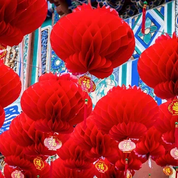 Сгъваеми традиционни китайски червени хартиени фенери за 2024 г. Китайска новогодишна украса Висящи водоустойчиви фестивални фенери