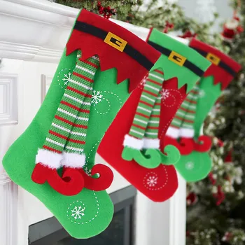 Коледна украса Коледни чорапи Орнаменти Висулка ботуши Деца Нова година бонбони чанта подарък камина дърво бижута висулки