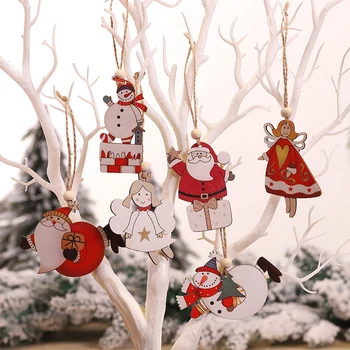 2PCS/Lot Коледа кола дървени висулки Коледа дърво висящи орнаменти Коледна украса за дома Детски подарък Noel Navidad декор