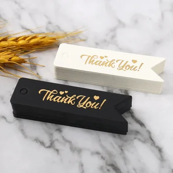 100pcs злато щамповане благодарствена картичка тагове за сватба черно бяло черно ръчно изработени подарък опаковане DIY бижута опаковане на едро