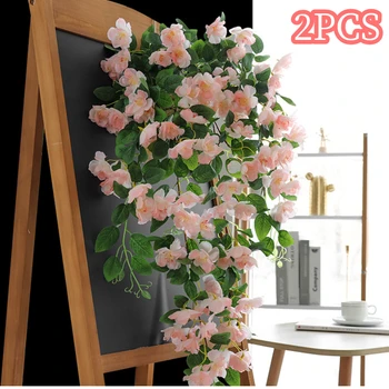 2бр изкуствени цветя ратан фалшив растителна лоза декорация стена висящи рози цветя за дома сватба коледно парти украса