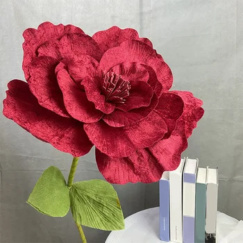 Червен гигант симулация кадифе божур цветя сватба прозорец дисплей Начало декор снимка подпори изкуствени фалшиви роза цвете главата