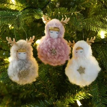 Ангел снежинка висулка Коледа дърво висящи декор за дома Коледа крило ангел кукла висящи коледно дърво орнаменти за дома