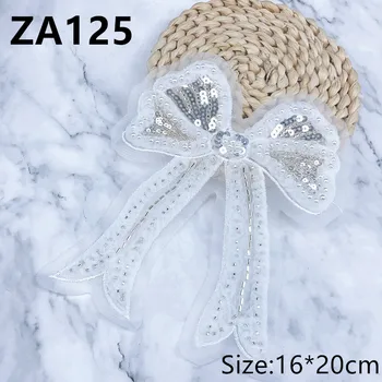 NEW 1 брой 16 * 20 см качество бяла пеперуда лък плат дантела подстригване кръпка дрехи 3D форма на пръчки цвете сватбено парти рокля DIY ZA125