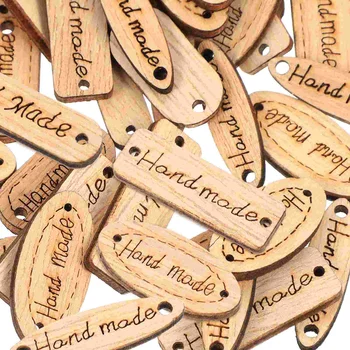 Боядисан дървен знак Ръчно изработен етикет Етикет Декорация на етикет 2-дупки Скрапбукинг занаяти Естествен
