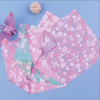 Квадратен двустранен черешов цвят цветен оригами хартия цветен печат цветна хартия DIY вземане на материали за деца и ученици
