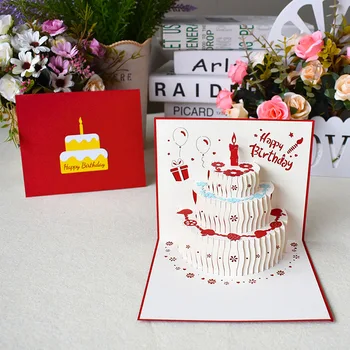 Честит рожден ден картичка за момиче Деца Съпруга Съпруг Приятели 3D торта за рожден ден Изскачащи поздравителни картички Пощенски картички Подаръци с плик