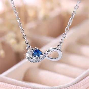 Мода женски синьо сърце безкрайност висулка огърлица сладък сребърен цвят колиета за жени сватбени бижута подарък