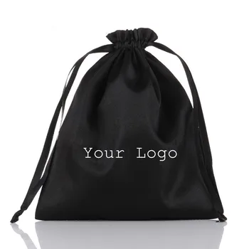 100pcs/lot Персонализирана бижутерия Сатенена чанта Отпечатана лого опаковка Подаръчни разширения за коса Копринена кърпа торбичка 120 сатенени цвята, за да изберете