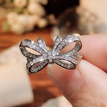 Романтична форма на лък кубичен цирконий сватбени халки пръстени за жени фантазия годишнина подарък изявление пръстени луксозни бижута