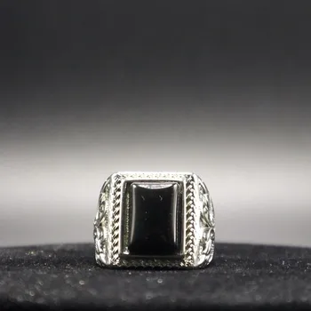 Черен ахат инкрустиран пръстен висок луксозен DIY персонализиран дизайнер регулируем размер редки естествени каменни бижута аксесоари за подарък