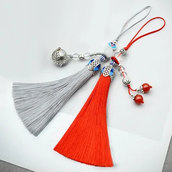 Ретро китайски стил дълги пискюли висулки жени момичета телефон случай висящи орнаменти чанти декорации DIY занаятчийски аксесоари
