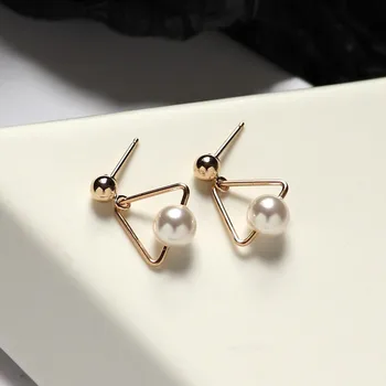 Ruifan триъгълник форма перлени обеци за жени роза/бяло злато цвят 925 сребро стъд обеци с перли студент бижута YEA176
