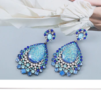 Нов кристал виси обеци висококачествени цветни кристал капка синьо Индия обица нова мода бижута за жени