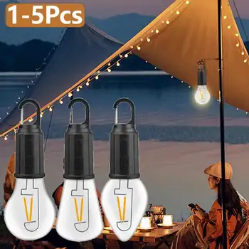 1-5Pcs къмпинг светлина 400mAh LED къмпинг лампа с кука преносим фенер за осветление тип C зареждане водоустойчив за туризъм риболов