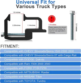 Camper Shell Clamps - Тежкотоварни скоби за капачки за камиони - Не се изисква пробиване Скоби за камиони за Chevy Silverado Sierra / Dodge Da